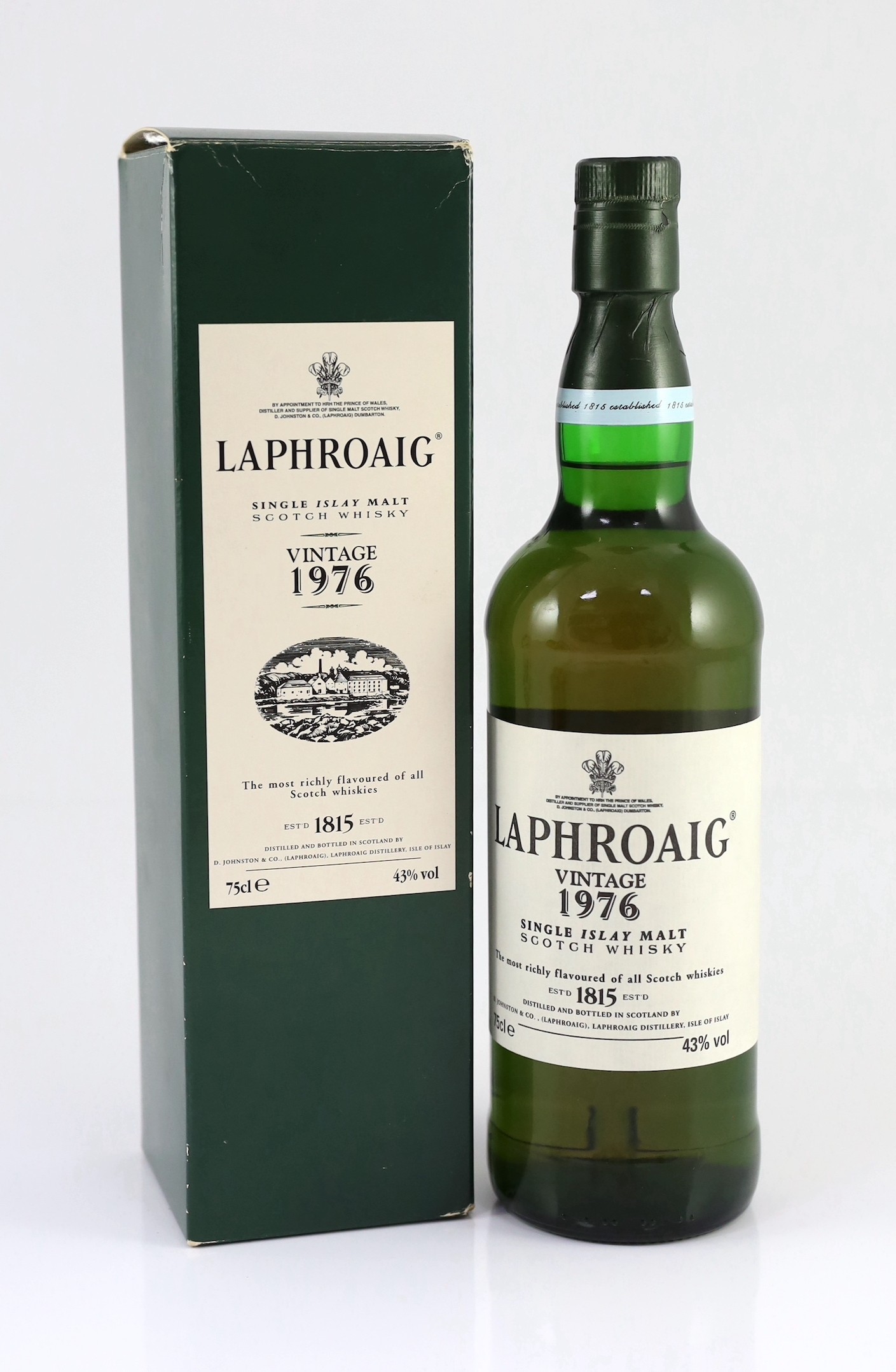 A bottle of Laphroaig Vintage 1976 Islay Single Malt Scotch Whisky, limited edition 3276 of 5400, 750ml, 40%, with original box numbered 3276/5400